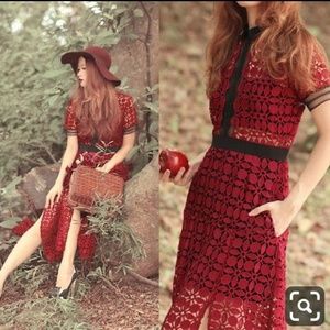NWT Self portrait red crochet dress